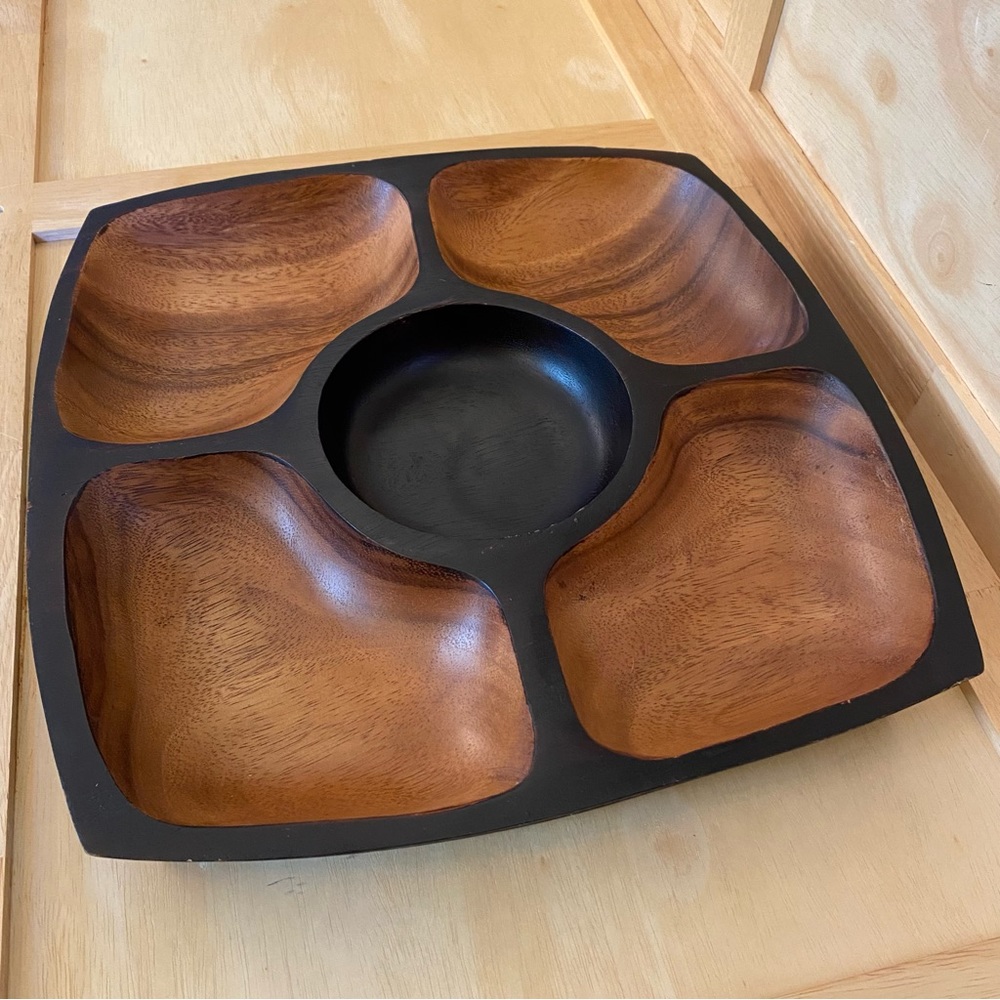 Acacia Wood Serving Tray‎ Mid Century Modern Style 2008 Target Heavy Chip Dip